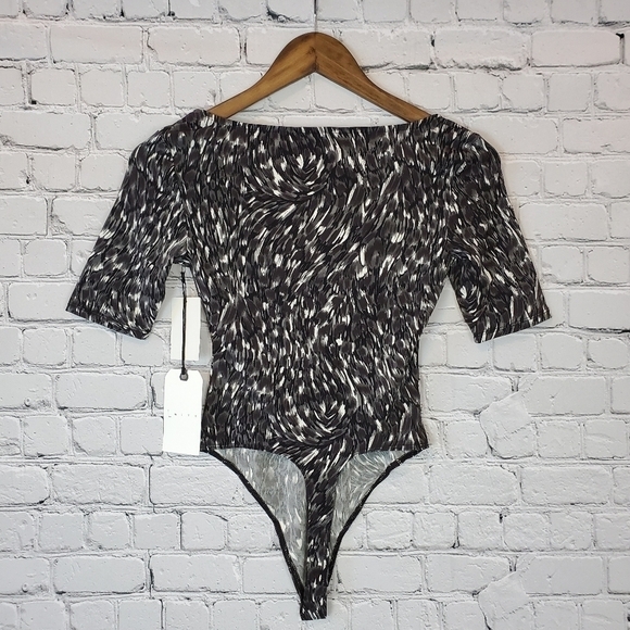 𝅺LEITH Sweetheart Neck Bodysuit sz. XS Black Swirl - Picture 6 of 7